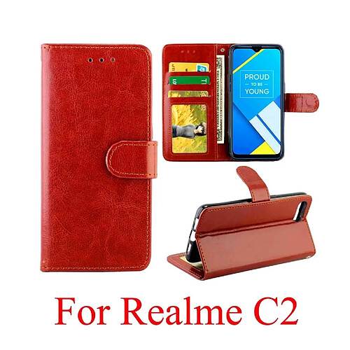 Wewoo Housse Coque Pour OPPO Realme C2 Étui en cuir à rabat horizontal avec texture Crazy Horse porte-cartes et porte-cartesportefeuille et cadre photo Marron