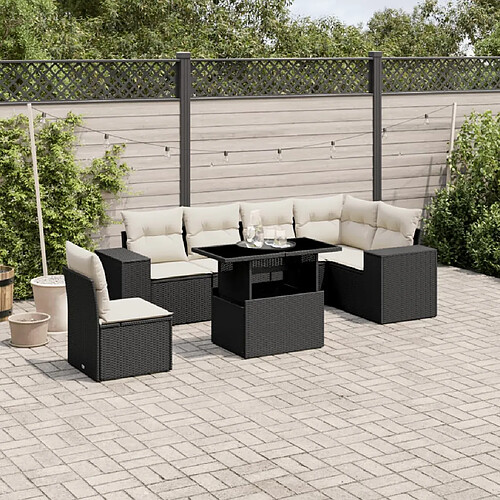 vidaXL Salon de jardin 7 pcs avec coussins noir résine tressée