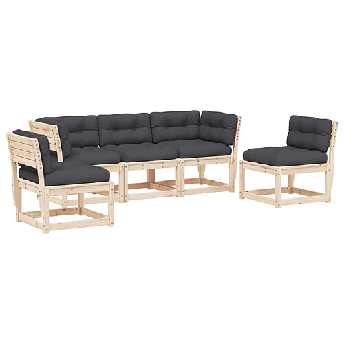 Maison Chic Salon de jardin 5 pcs avec coussins | Ensemble de Table et chaises | Mobilier d'Extérieur bois de pin massif -GKD60550