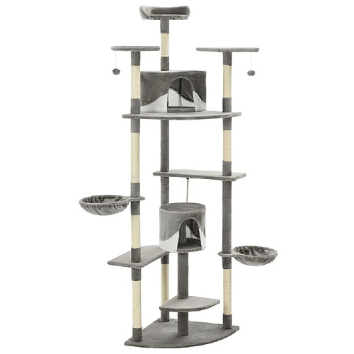 Helloshop26 Arbre à chat tour avec maison et jouets 203 cm gris