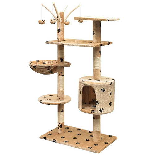 Helloshop26 Arbre à chat avec hamac - Beige empreinte de pattes