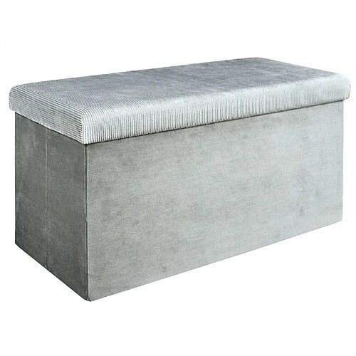 The Home Deco Factory Coffre banc pliable design velours Giulia - L. 76 x H. 38 cm - Gris