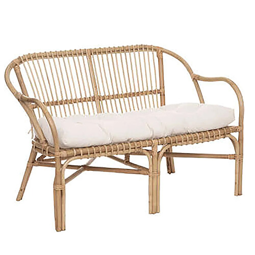 Pegane Banc en rotin avec coussin - Naturel