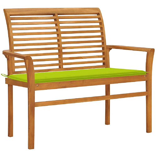 vidaXL Banc de jardin avec coussin vert vif Bois de teck