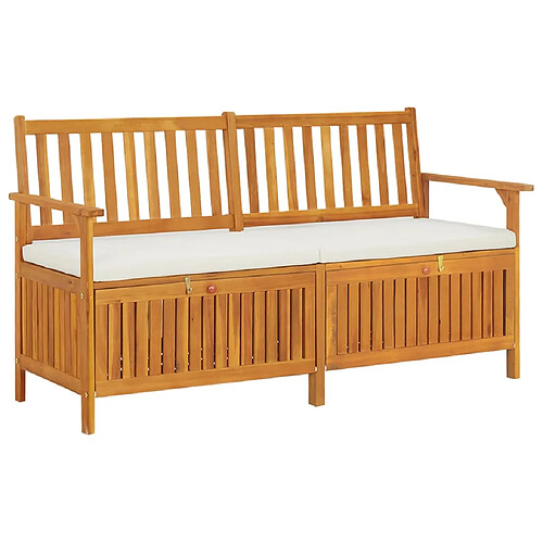 VidaXL Banc de rangement 148 cm Acacia massif avec coussin Blanc