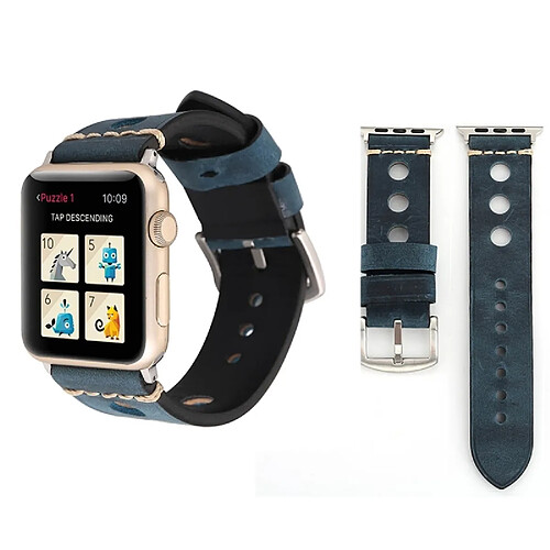 Wewoo Bracelet cuir véritable pour Apple Watch 42mm - Bleu