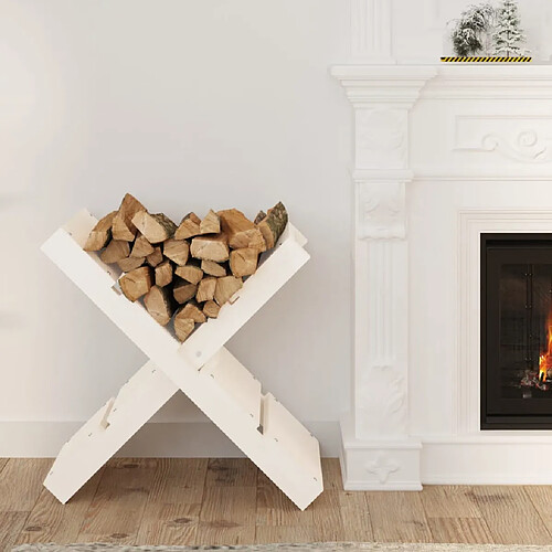 vidaXL Porte-bûches Blanc 47x39,5x48 cm - Bois massif de pin