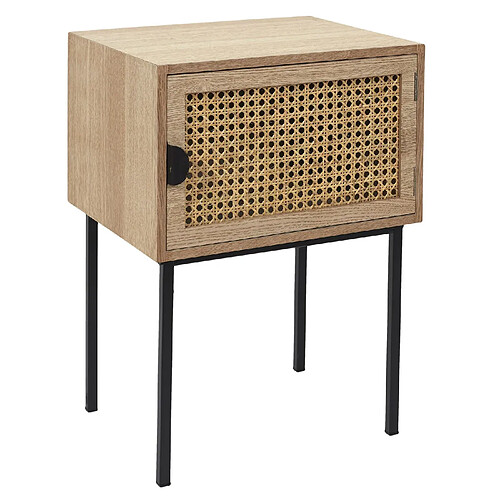 Toilinux Table de chevet en cannage 1 porte en Bois et métal - Marron