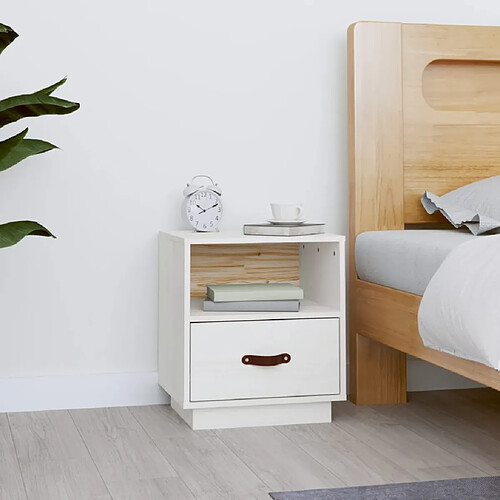 vidaXL Table de Chevet - Blanc - Bois de Pin Massif