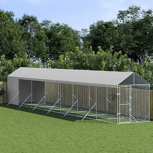 vidaXL Chenil d'Extérieur avec Toit Argenté 2x14x2.5 m