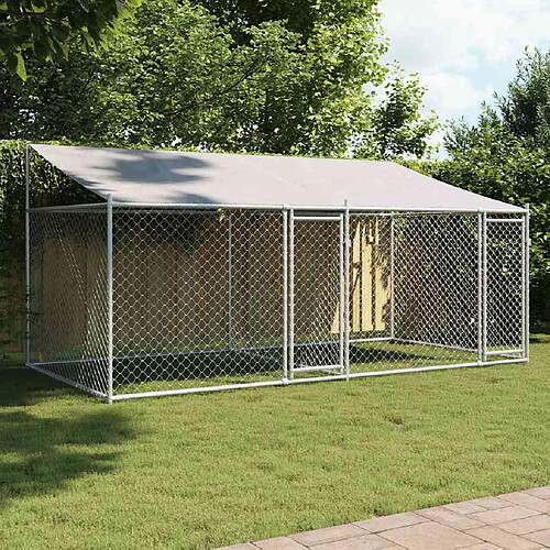 vidaXL Cage pour chien avec toit - Acier galvanisé 8 m²