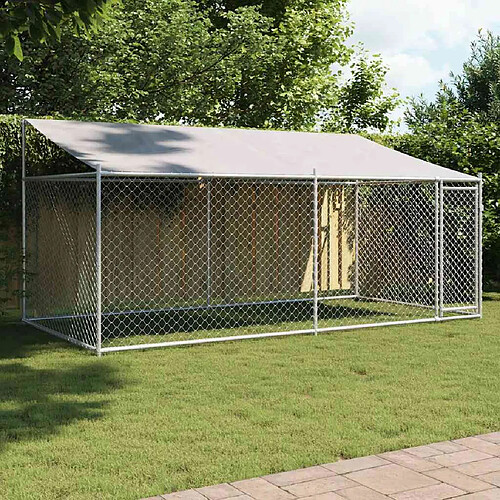 vidaXL Cage avec toit gris acier