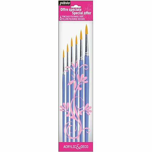 Pebeo 6 Pinceaux Ronds Polyamide Dorés