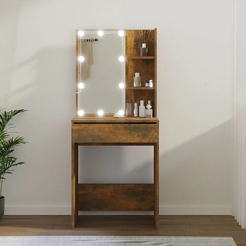 vidaXL Coiffeuse avec LED - Chêne Fumé