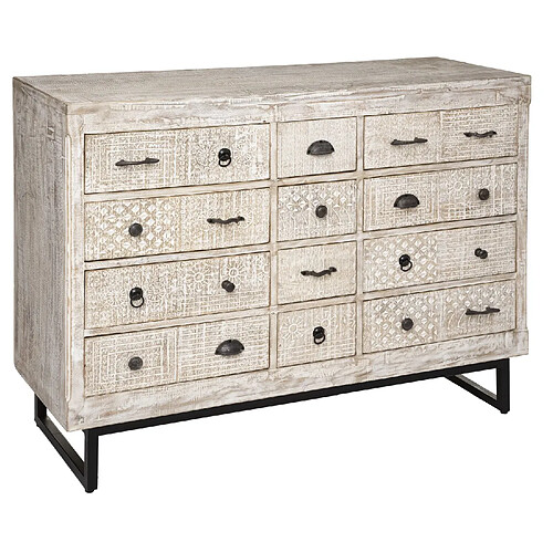Atmosphera Commode 12 tiroirs Ajay en bois blanchi - Beige