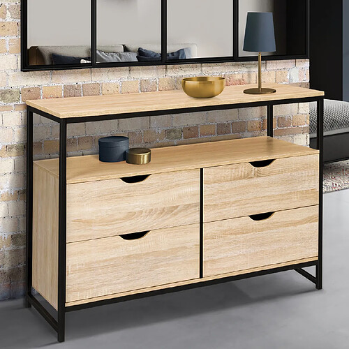 IDMARKET Commode 6 tiroirs HAWKINS 115 cm bois foncé design industriel