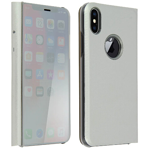 Avizar iPhone X/XS - Housse Clapet Miroir Argenté