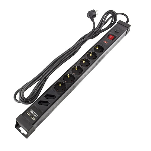 Ledkia Bloc multiprise 6 Schuko - Noir