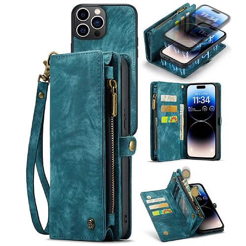 CASEME Étui en cuir pour iPhone 14 Pro Max - Bleu