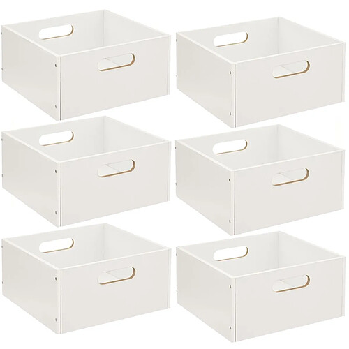 Toilinux Lot de 6 Boîtes de rangement carrée en MDF - L. 31 x H. 15 cm - Blanc