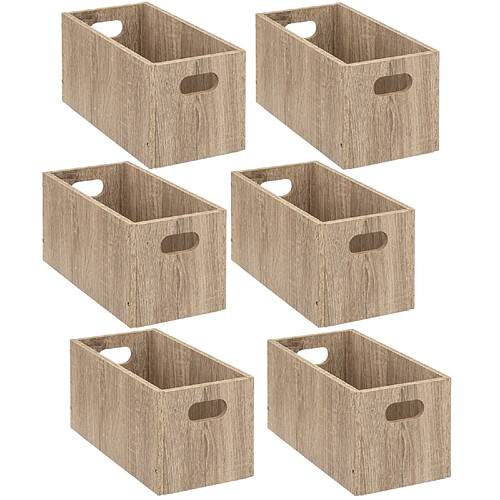 Toilinux Lot de 6 Boîtes de rangement rectangulaire en MDF - L. 31 x H. 15 cm - Beige effet bois
