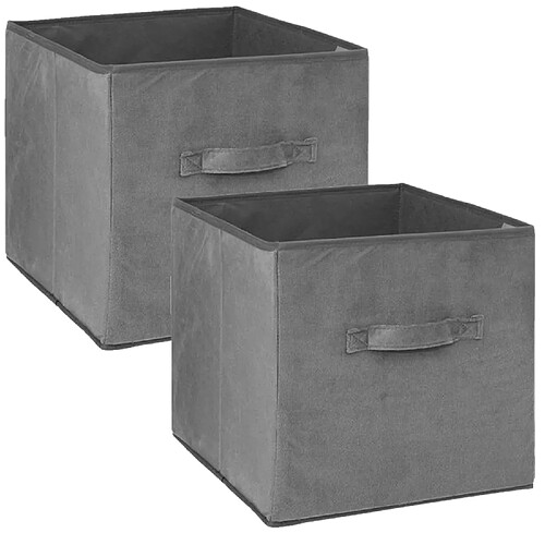 Toilinux Lot de 2 cubes de rangement en tissu l.31 x h. 15 cm - Gris foncé chiné