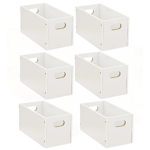 Toilinux Lot de 6 Boîtes de rangement rectangulaire en MDF - L. 31 x H. 15 cm - Blanc