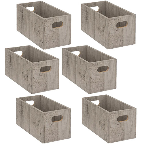 Toilinux Lot de 6 Boîtes de rangement rectangulaire en MDF - L. 31 x H. 15 cm - Gris effet bois