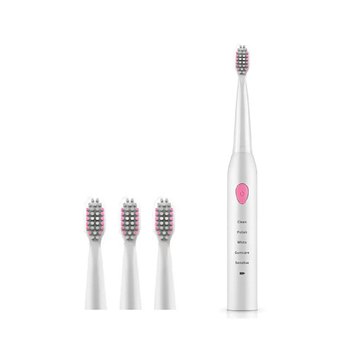 Brosse à dents électrique USB - Blanc rose