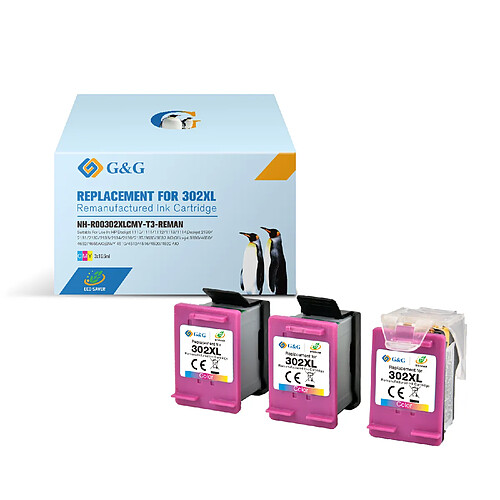 Pack 3 Cartouches d'Encre Recyclée HP 302 XL