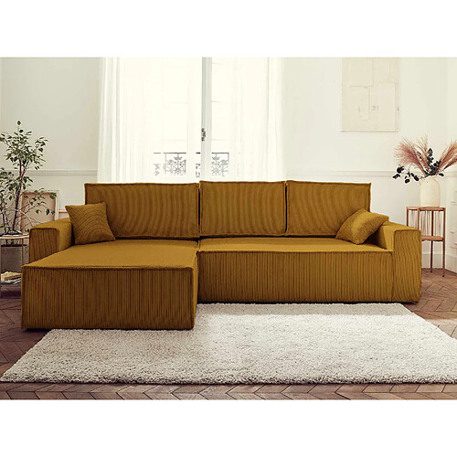 Bestmobilier Dellia - canapé d'angle réversible convertible - avec coffre - en velours côtelé - 4