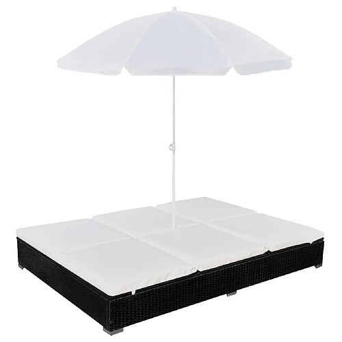 vidaXL Chaise longue avec parasol - Noir
