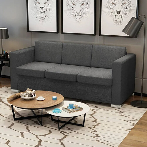 vidaXL Canapé à 3 places - Tissu Gris foncé