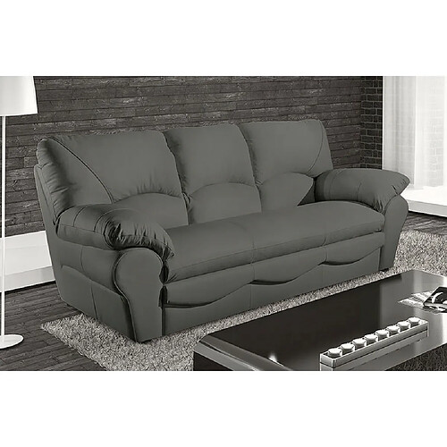 Venesetti canapé droit 3 places cuir - Gris foncé