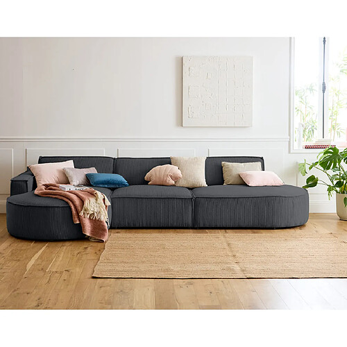 Lisa Design Spiaggia - canapé d'angle gauche - forme arrondie - 5 places - en velours côtelé