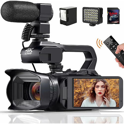 Vendos85 Caméscope Vidéo 4K 64MP - Noir