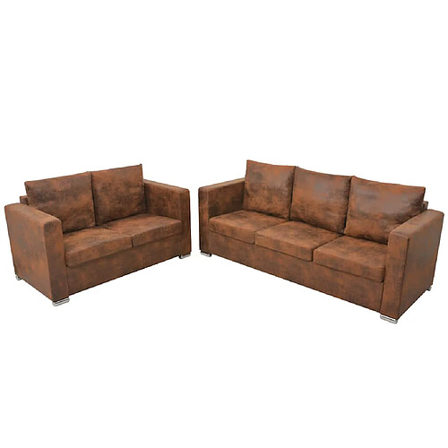 vidaXL Ensemble cuir daim