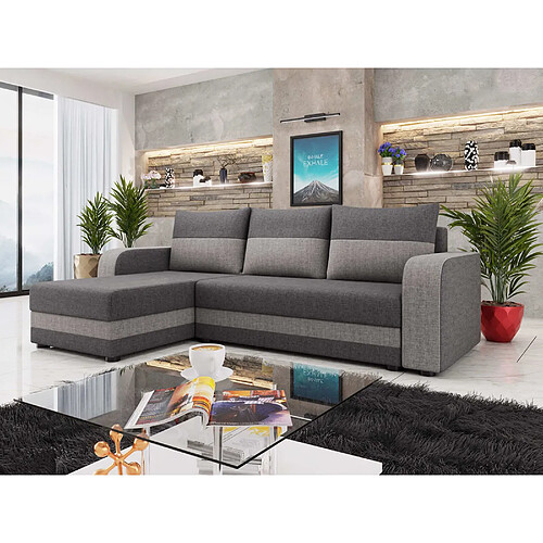 Bestmobilier Harvey - Canapé d'angle réversible 4 places convertible avec coffre en tissu bicolore