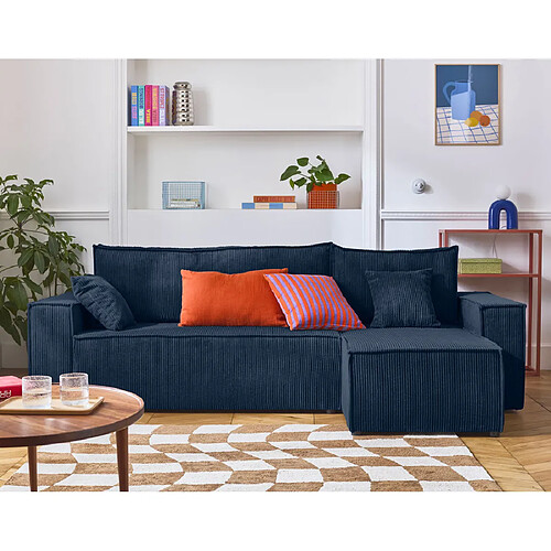 Bestmobilier Cezanne - canapé d'angle réversible - 4 places - convertible avec coffre - en velours