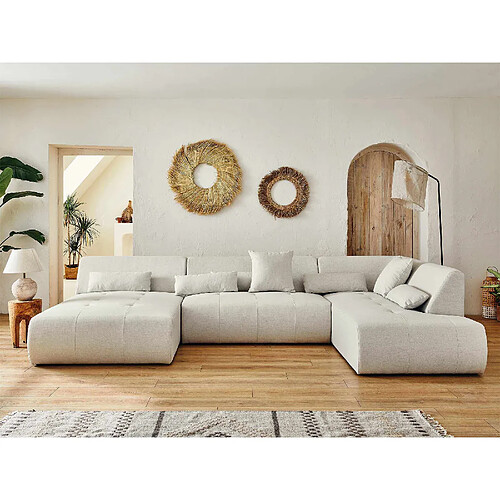 Lisa design Canapé panoramique d'angle droit 7 places - Beige