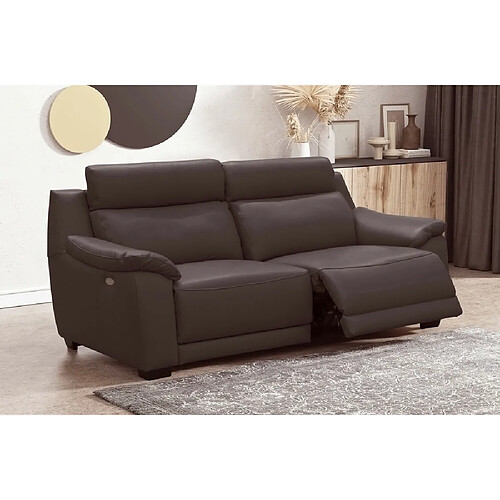 Venesetti canapé droit relax cuir - Chocolat
