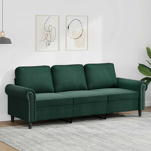 vidaXL Canapé 3 places - Vert foncé