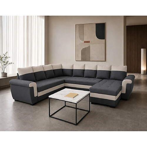 Bestmobilier Henry - canapé panoramique d'angle réversible - 7 places - convertible avec coffre - en