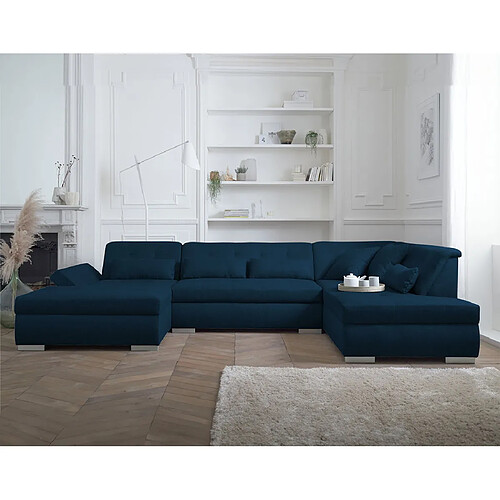 Lisa design Vermont canapé panoramique 7 places - Bleu canard