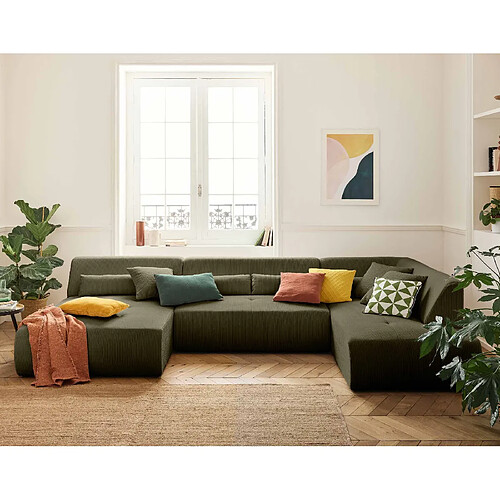 Lisa Design Onyx - canapé panoramique d'angle droit 7 places - en velours côtelé