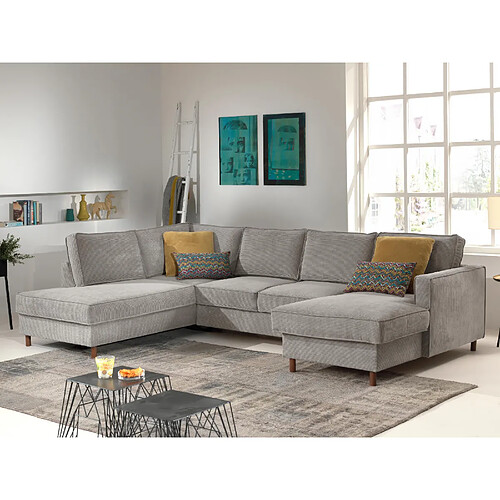 Lisa Design Jake - canapé panoramique d'angle gauche - convertible avec coffre - 7 places - en velours