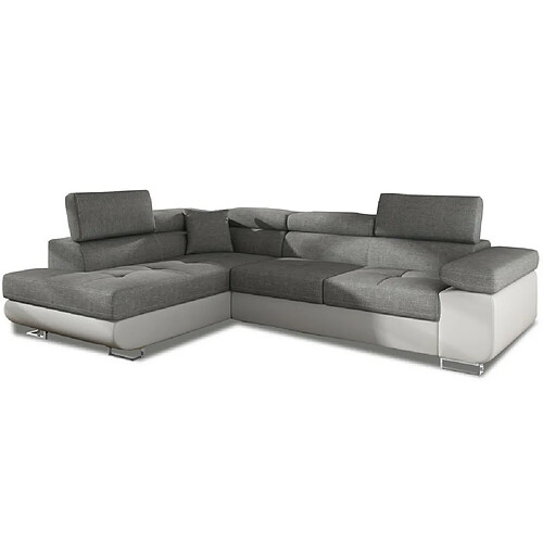 Canapé d'angle gauche convertible Marius gris blanc