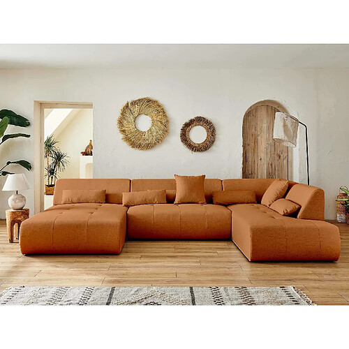 Lisa Design Onyx - canapé panoramique d'angle droit 7 places - en tissu