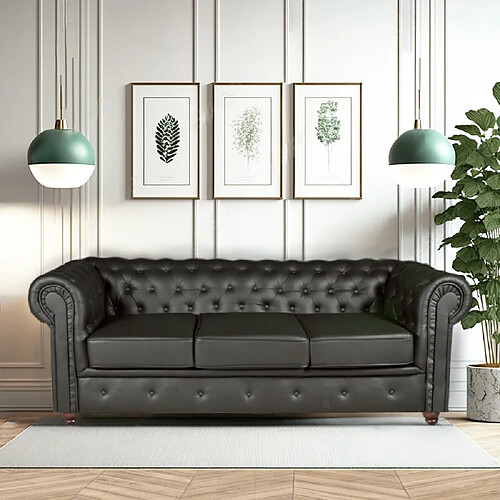 Le quai des affaires canapé Chesterfield 3 places - Noir