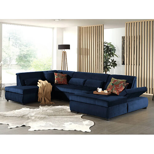 Lisa design canapé panoramique 7 places - Bleu marine
